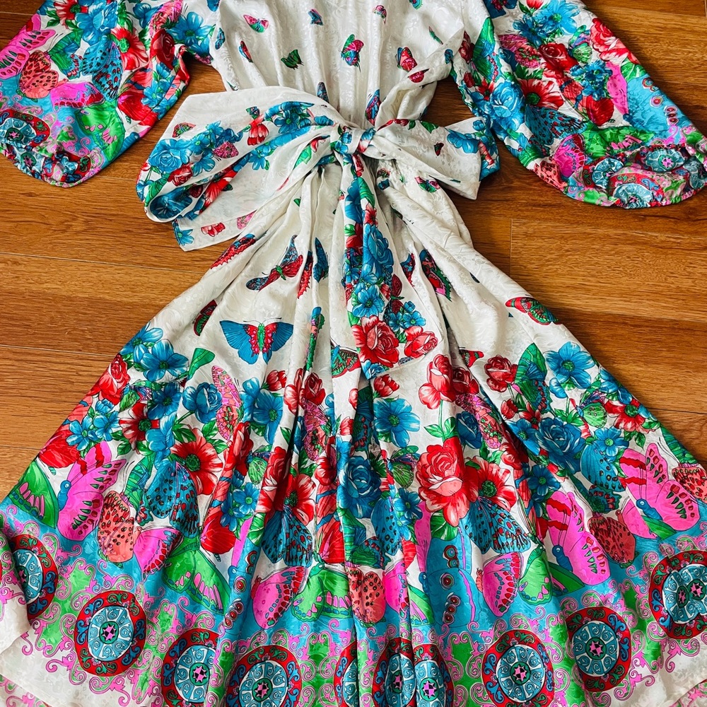 Pure Silk Dress w Belt VTG Diane Freis. Med. Perfect for Tea Party. Classic.